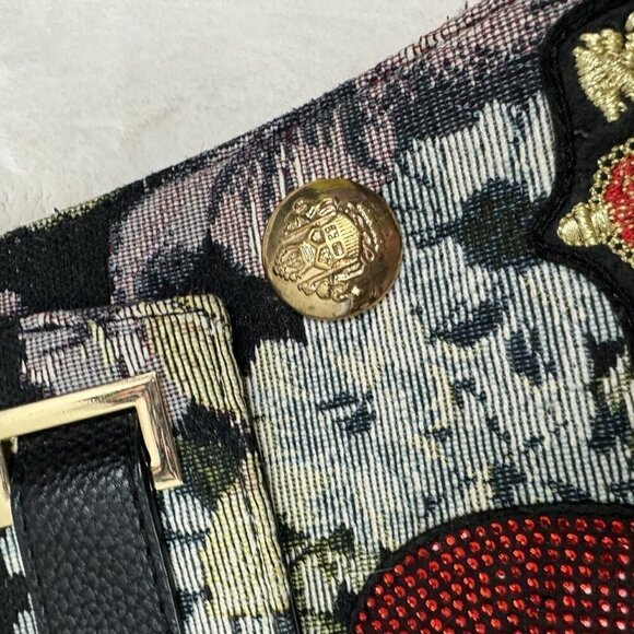 Aldo Dark Floral Brocade Upholstery Patch Messenger Purse Bag Gold Hardware - Picture 3 of 10
